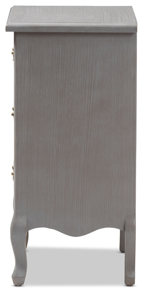 Bruno Country Wood 3-Drawer Nightstand, Cottage Gray