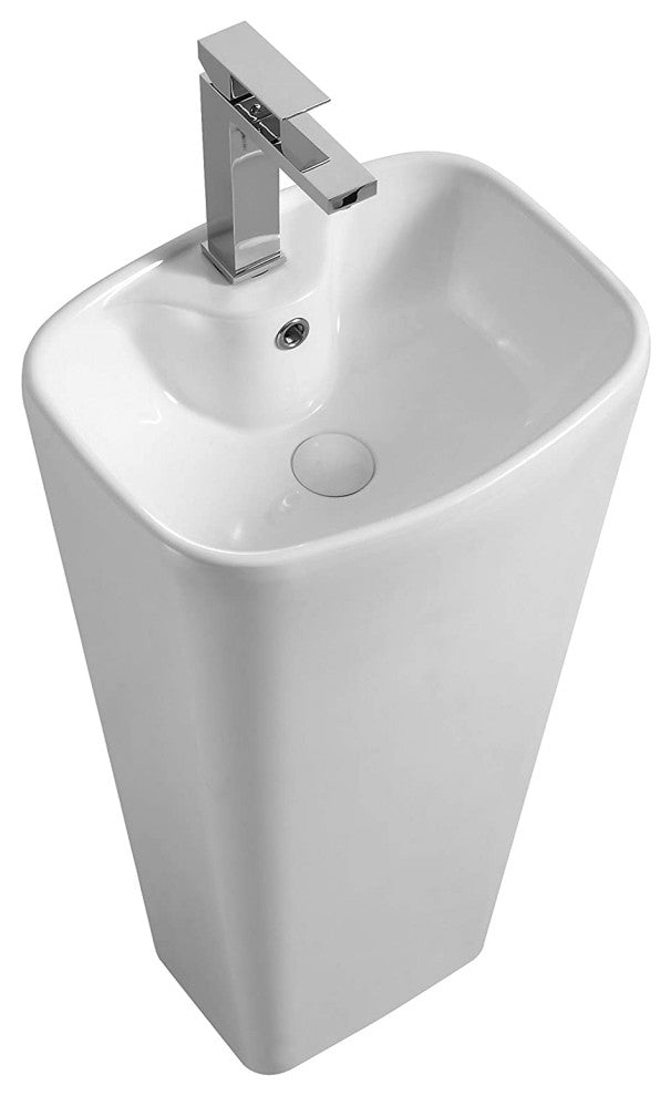 Elegant One-Piece Plainfield Pedestal Sink, Vitreous China, White