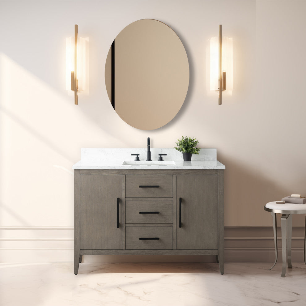 Vanity Art Bathroom Vanity With Sink, Driftwood Gray, 48", Single Sink, Matte Black