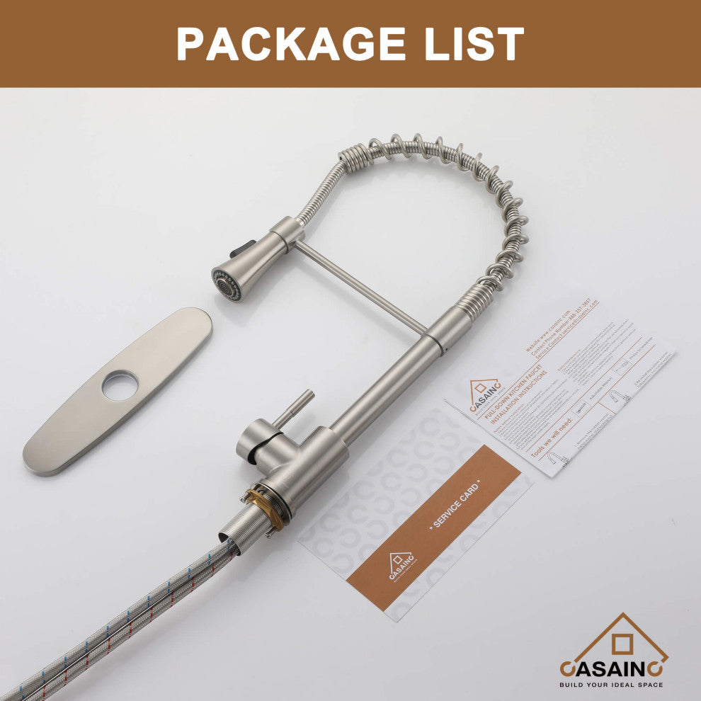 Kitchen Faucet Spring Standard Dual-Function Spray Head Deck Plate Brushed Nicke