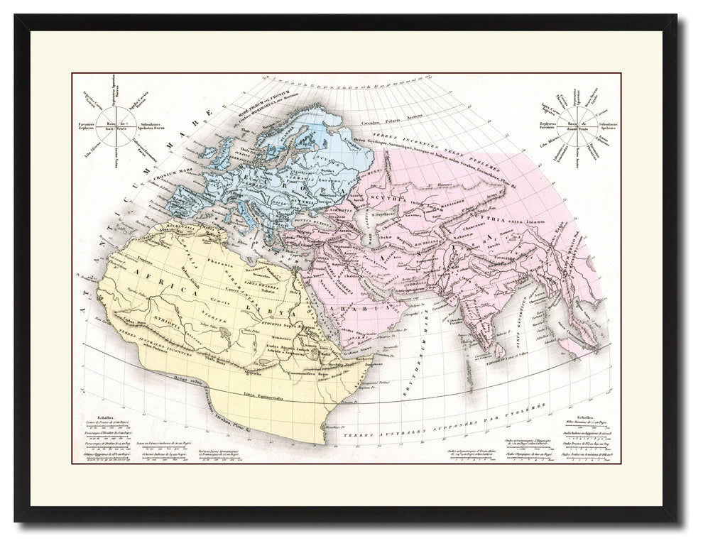 World In The Time Of Ptolomy Vintage Antique Map Wall Art, 28"x37"