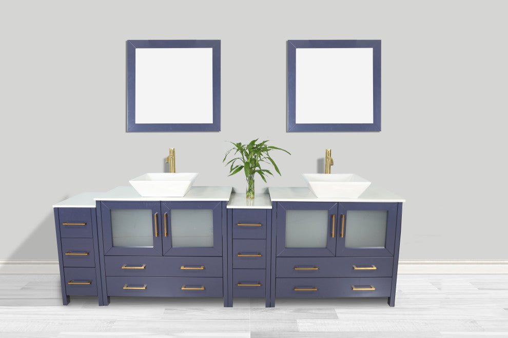 Vanity Art Vanity Set With Vessel Sink, Blue, 96", Standard Mirror