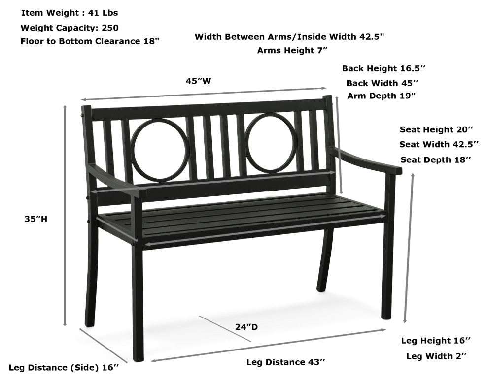 Grammercy Outdoor Bench - Black