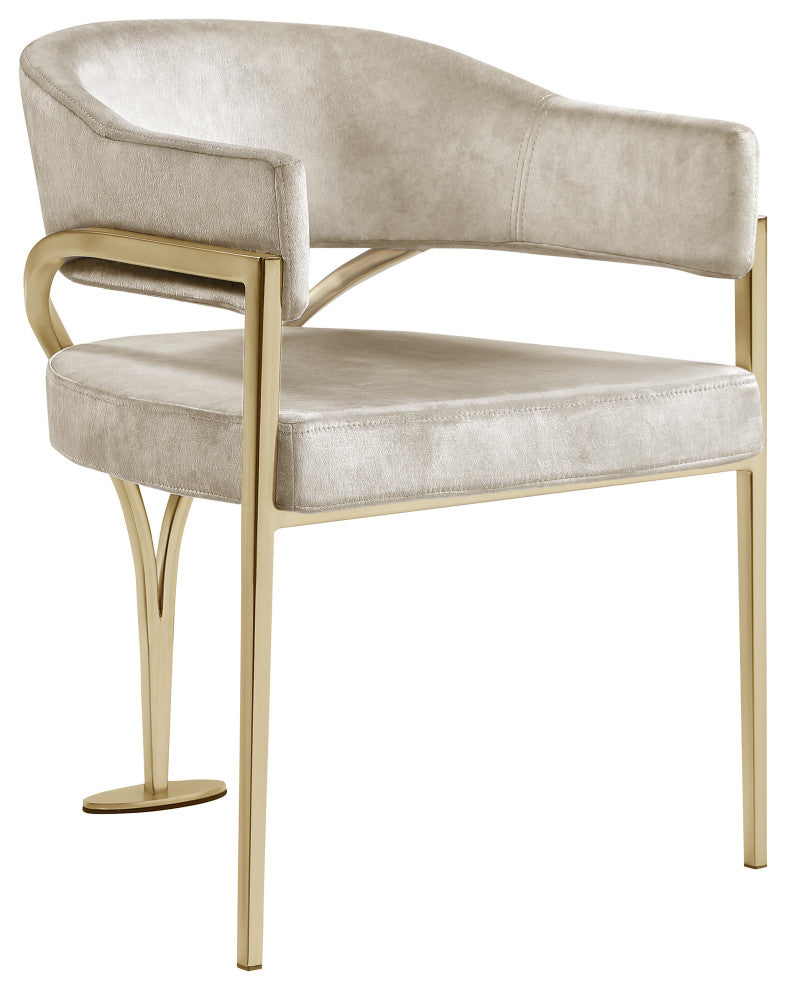 Madelyn Upholstered Dining Chair, Set of 2, Stone, Velvet, Gold Finish