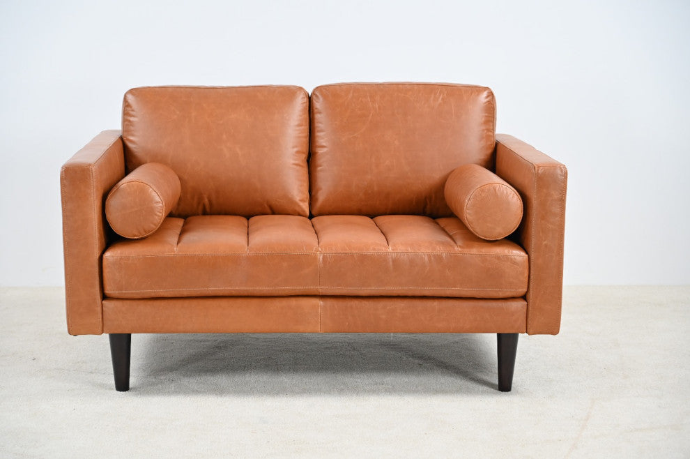 Philippe Top Grain Leather Love seat - Tan