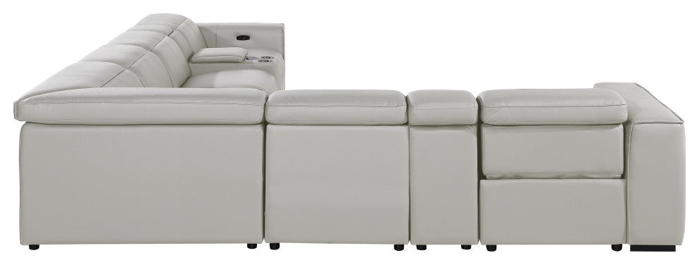 Niccolo Italian Leather 8-Piece L-Shaped Power Reclining Sectional, Light Gray
