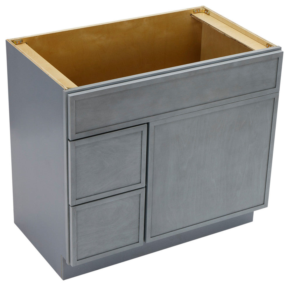 Vanity Art Birch Plywood Single Base Storage Cabinet, Smoky Gray, 36 Inch (Left Side Drawers)
