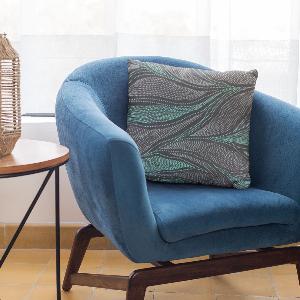 Plutus Blue Leafs Floral Luxury Throw Pillow, 16"x16"