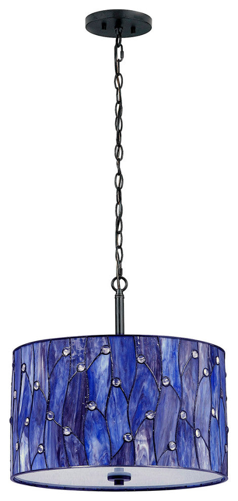 Vines 3-Light Tiffany Glass Shade Pendant Lamp, Purple