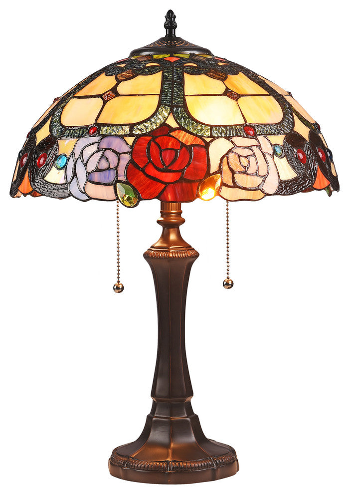 CHLOE-Lighting SIMONE Floral 2-Light Dark Bronze Table Lamp, 16" Wide