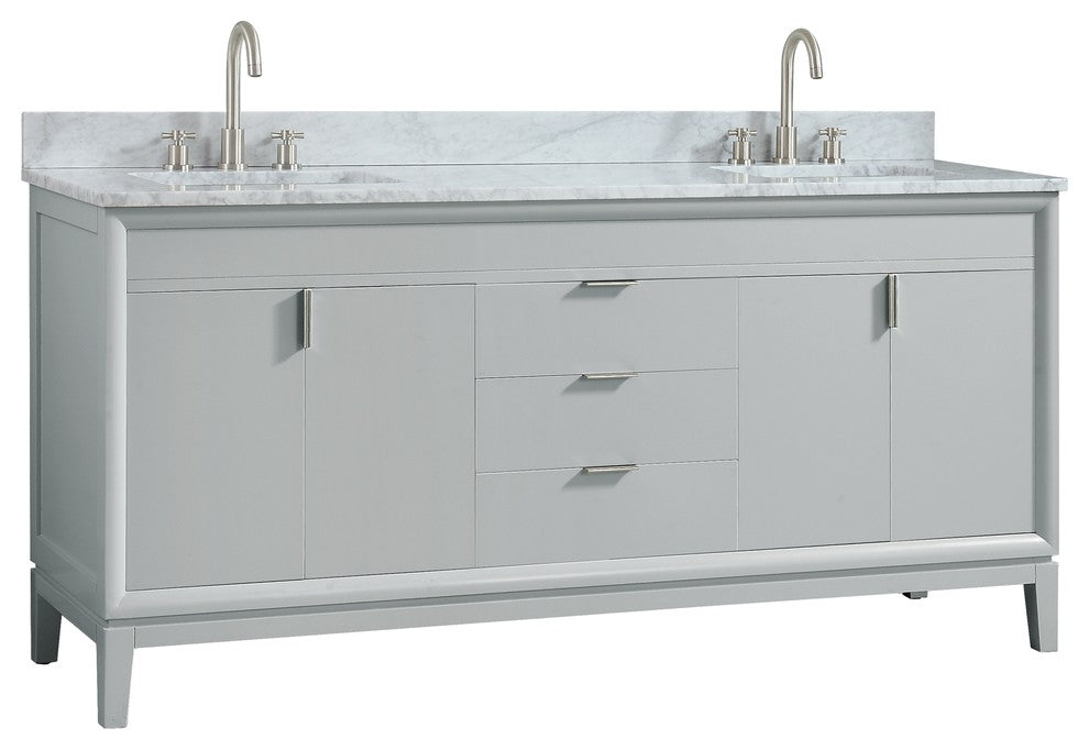 Avanity Emma 73" Vanity Combo, Dove Gray, Carrara White Marble Top
