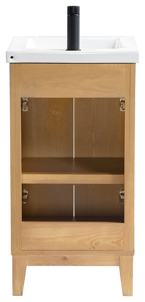 Palos Bathroom Vanity, Fir Wood Brown, 18", Ceramic Top, No Mirror