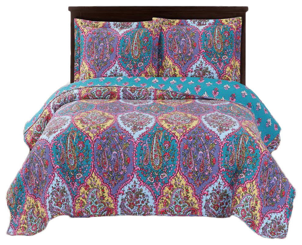 Viola Oversize Reversible Quilted Coverlet Set, King/Cal King