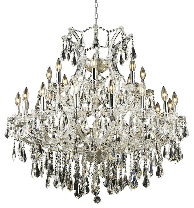Elegant Maria Theresa Dining Room Light, Chrome Finish With Royal Cut Crystal