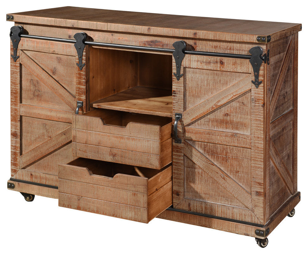 Presley 2 Door, 2 Drawer and Open Center Cabinet, Natural Brown