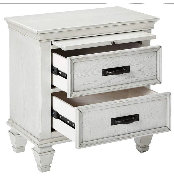 Benzara BM182751 Wooden Nightstand with 2 Drawers and 1 Pull-Out Tray, White