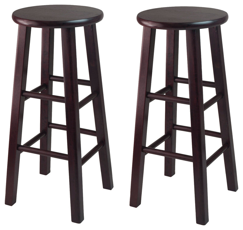 Winsome Bar Stools With Square Legs, 29", Espresso, Set of 2