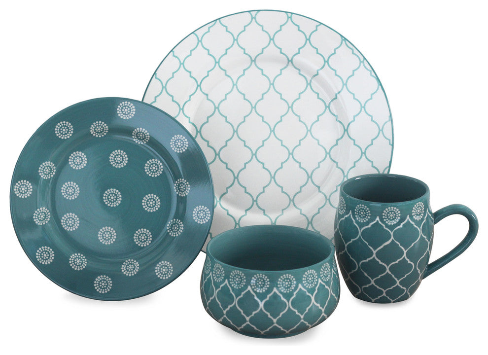 Vonda Turquoise 16 Piece Dinnerware Set