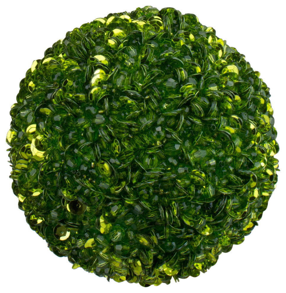 Lavish Lime Green Fully Sequined and Beaded Christmas Ball Ornament, 4.25"