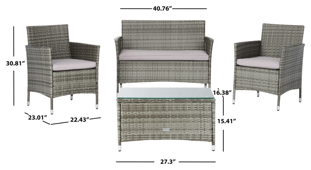 Safavieh Bandele 4-Piece Outdoor Living Set, Grey