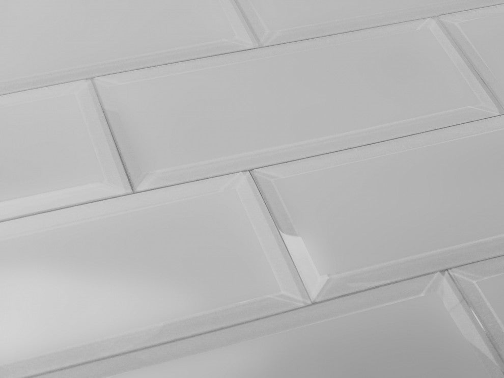 Frosted Elegance 3"x12" Beveled Glass Subway Tile,Matte Gray, Piece