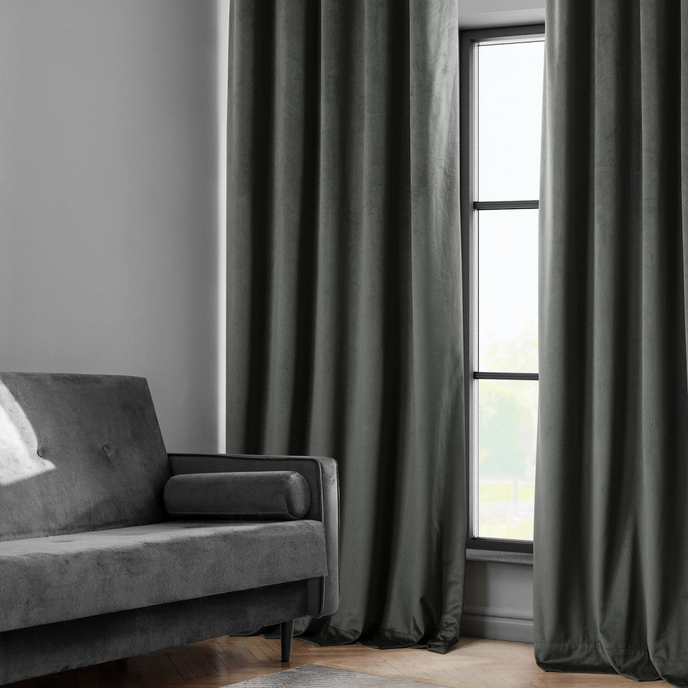 Heritage Plush Velvet Curtain Single Panel, Pepper Grey, 50"x120"