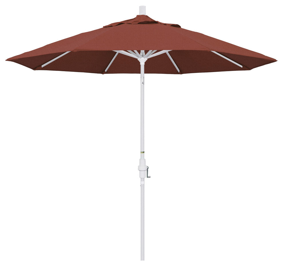 9' Matted White Collar Tilt Crank Lift Aluminum Umbrella, Olefin, Terracotta