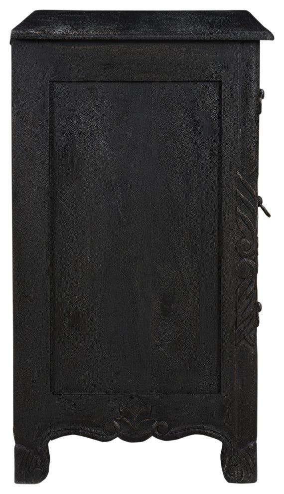 Delaney 3 Drawer Carved Nightstand, Distressed Black