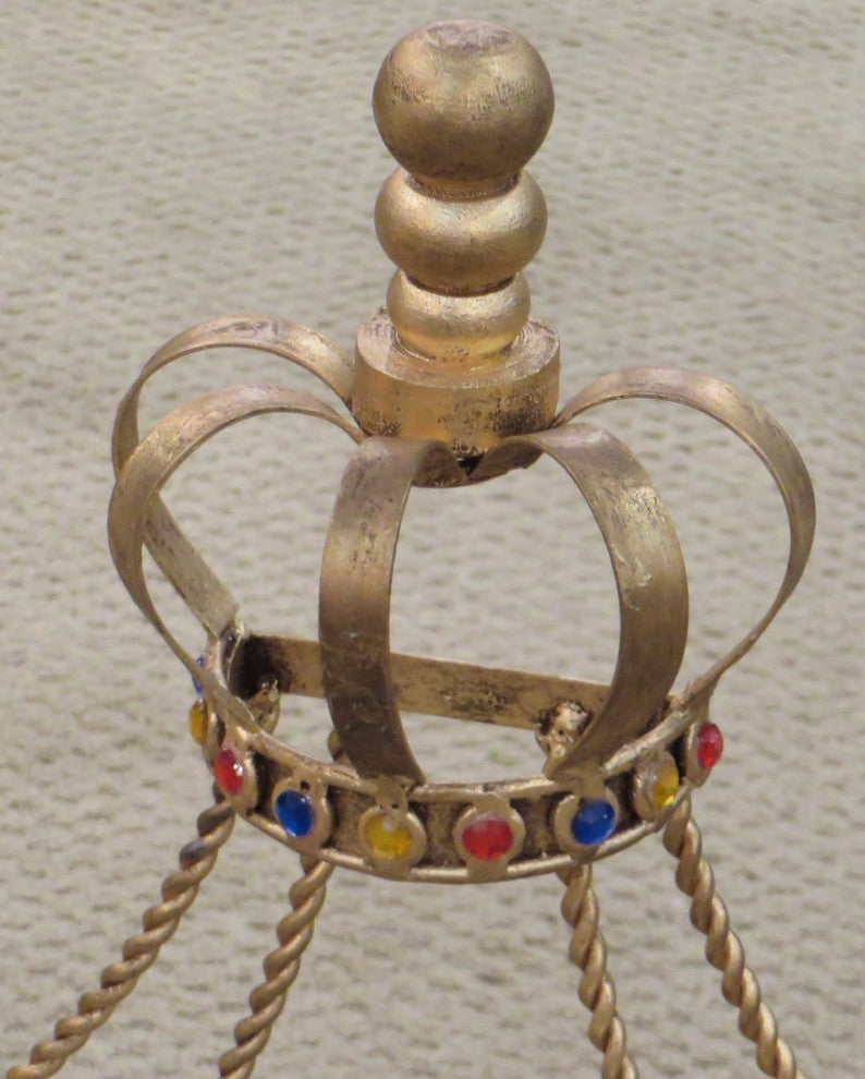 Jeweled Crown Gold Iron Dog Feeder Dish, Pet Canopy Metal Royal Bowl