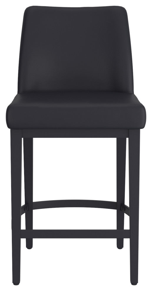 Modern Faux Leather and Metal 26" Counter Stool, Set of 2, Black