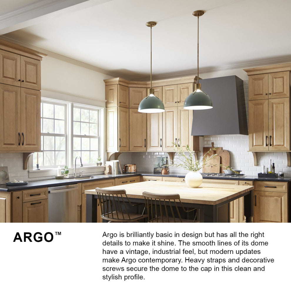 Hinkley Argo 14" Sm. LED Pendant Light, Heritage Brass + Clear Seedy Glass shade