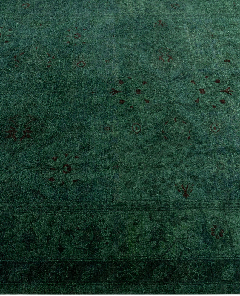 Overdyed One-of-a-Kind Hand-Knotted Area Rug Green, 4' 1" x 6' 7"