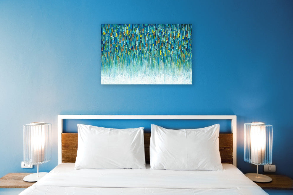 Blue-Green Abstract Textured Hand-Painted Canvas Art