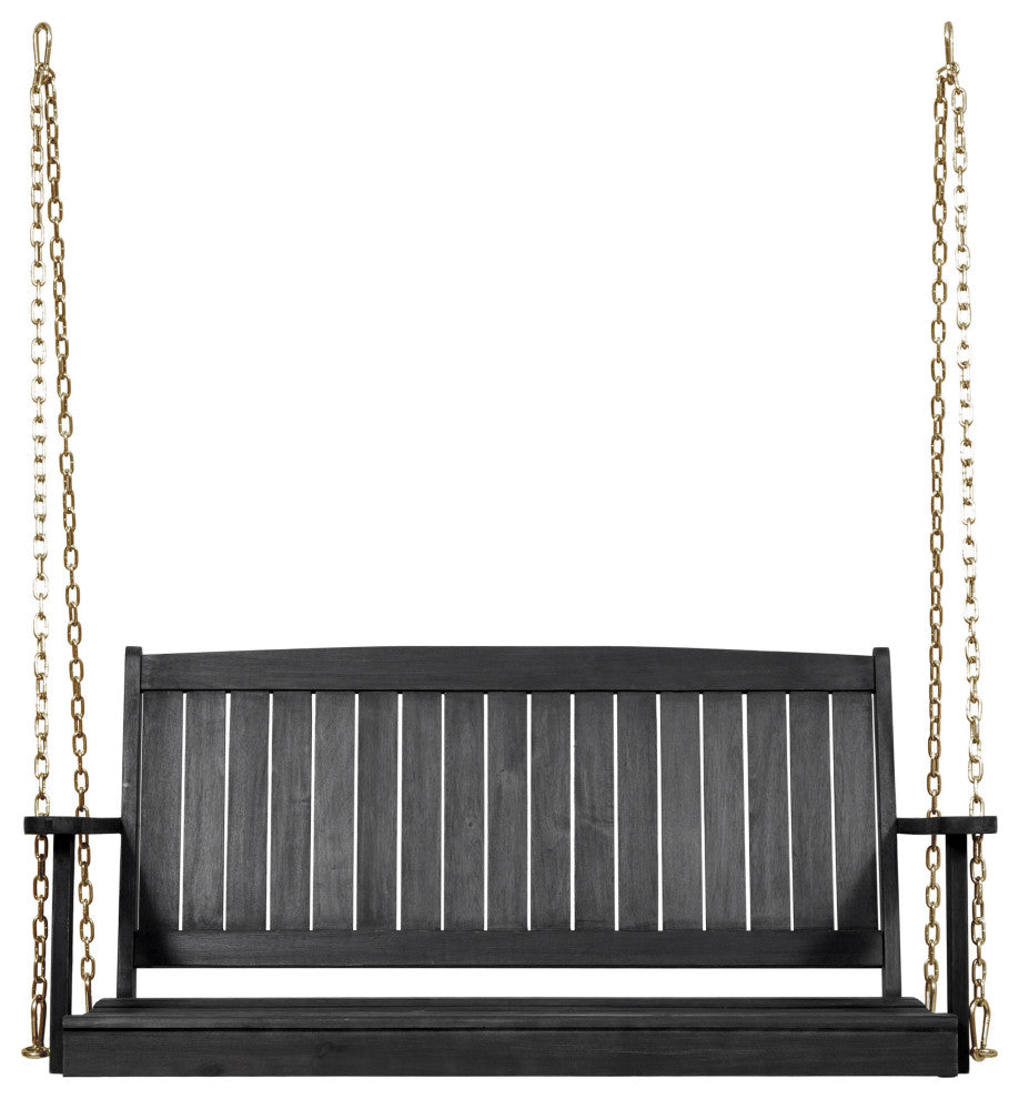 Lilith Outdoor Aacia Wood Porch Swing, Dark Gray Finish