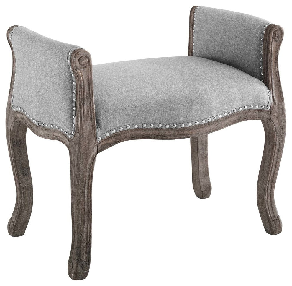 Light Gray Avail Vintage French Upholstered Fabric Bench