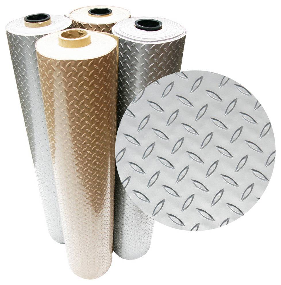 Rubber-Cal "Diamond-Plate Metallic" PVC Flooring - 2.5 mm x 4 x 10 ft - Silver