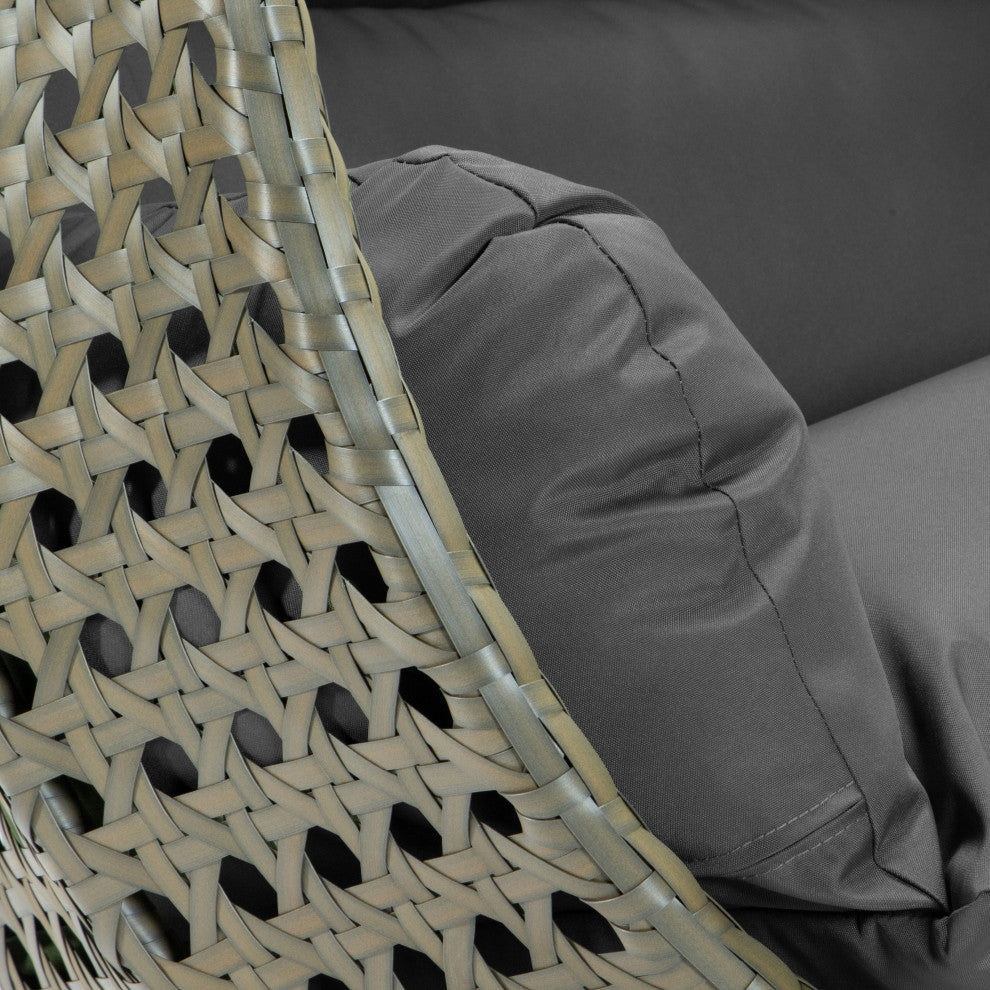 2 Person Beige Wicker Double Hanging Egg Swing Chair, Dark Gray