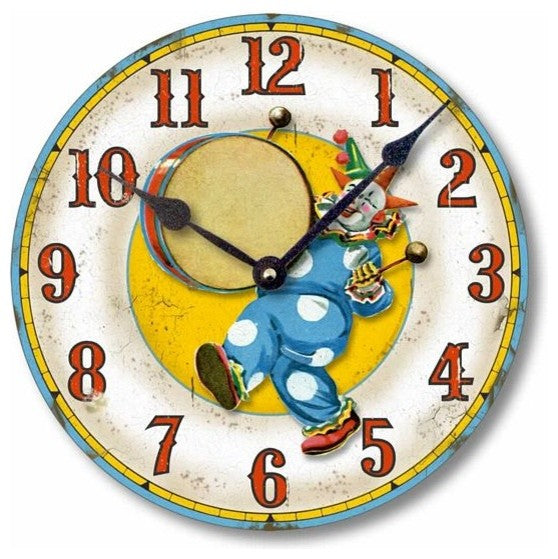 Vintage-Style Circus Clown Wall Clock, 12 Inch Diameter