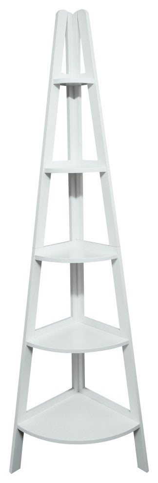 5-Shelf Corner Ladder Bookcase, White
