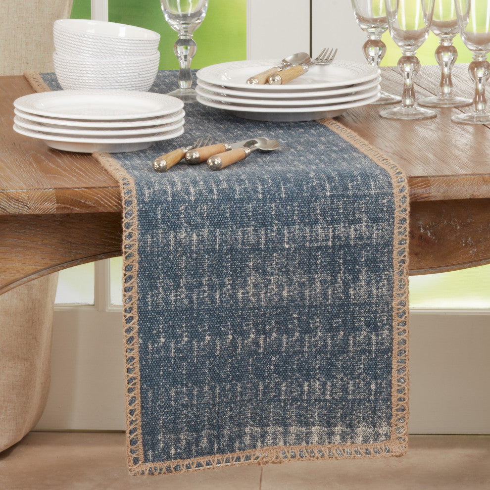 Jute Runner With Whipstitch Design, Denim