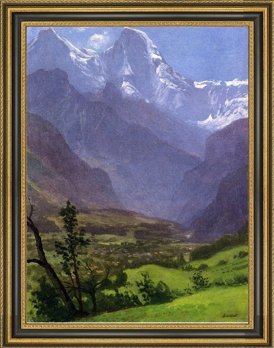 Albert Bierstadt Twin Peaks Rockies Framed Premium Canvas Print, 21"x28"