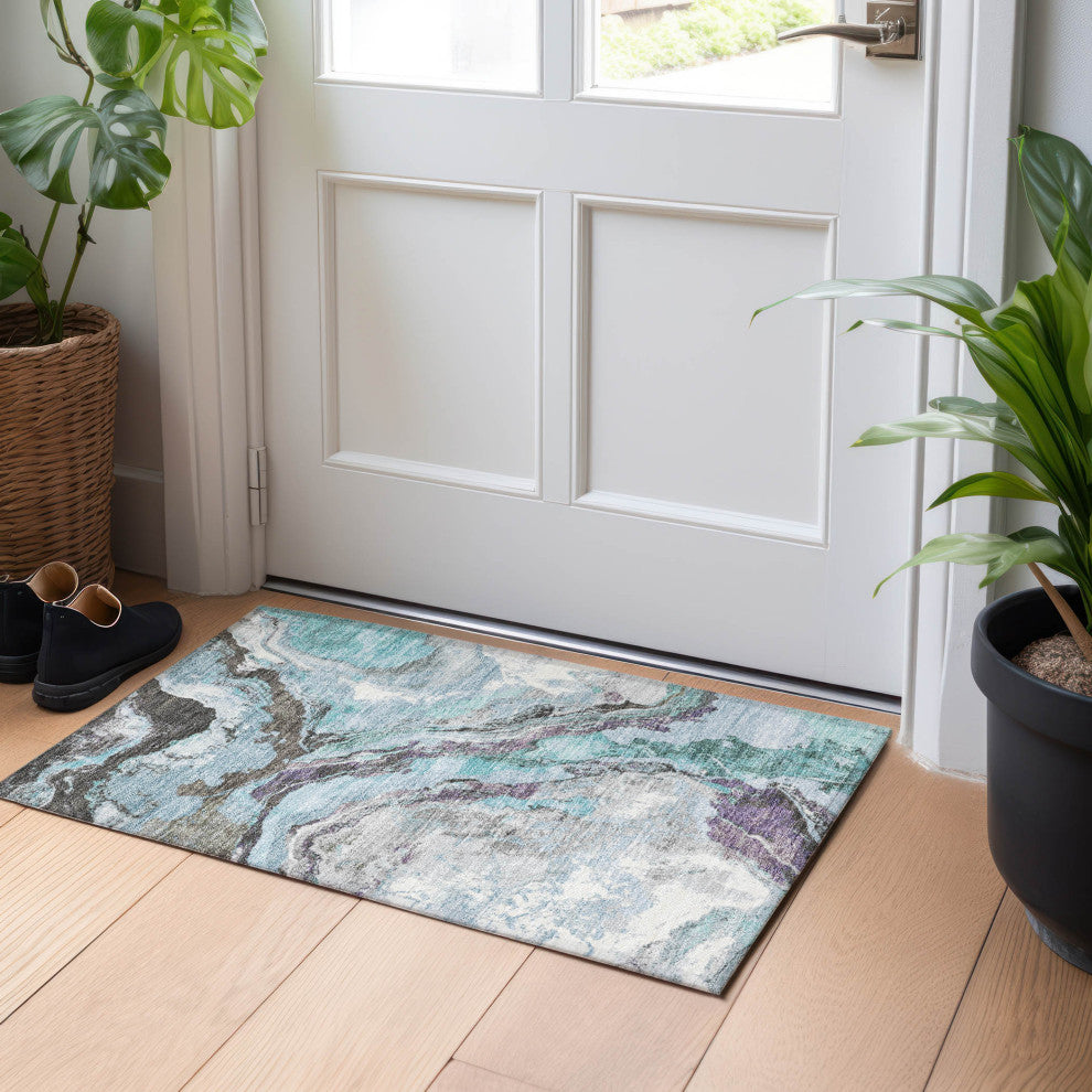 Machine Washable Indoor/Outdoor Chantille ACN1908 Teal 1'8" x 2'6" Rug