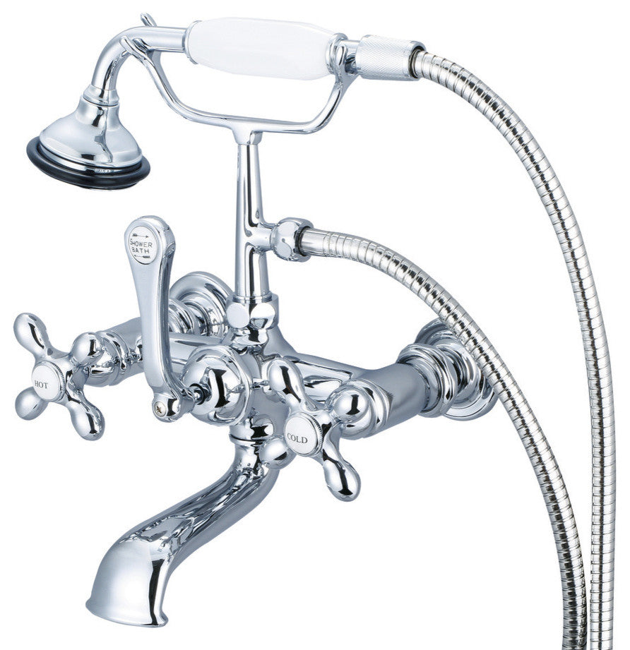 Vintage 7" Spread Wall Mount Tub Faucet & Handheld Shower, Cross handles
