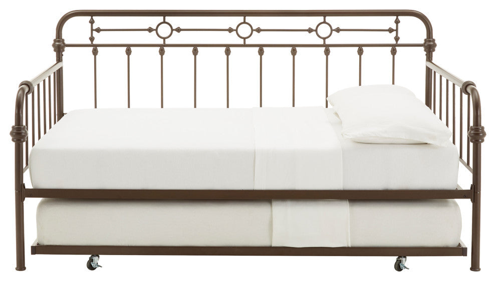 Lacey Antique Dark Bronze Metal Full Size Daybed, with Trundle Bed