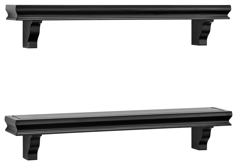 Danya B. Decorative 24" Floating Wall Decor Display Shelves, Set of 2, Black
