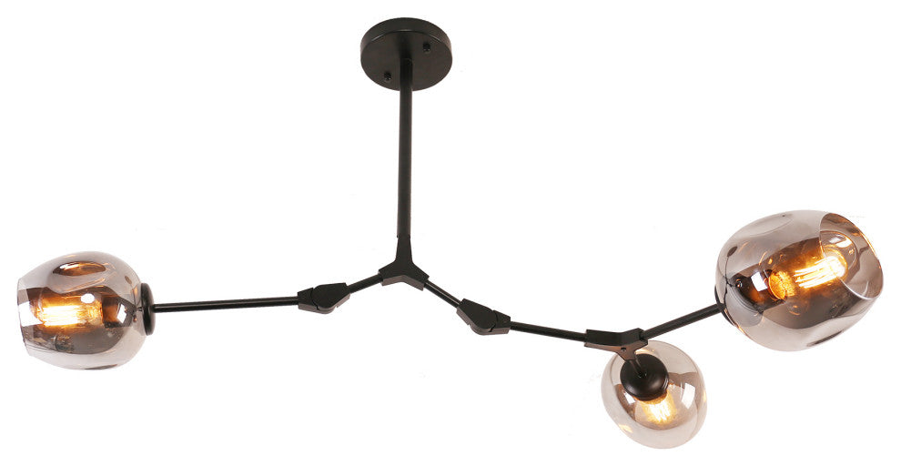 Modern Full-angle Adjustable Chandelier With Smoked Glass Shades, 3 Light