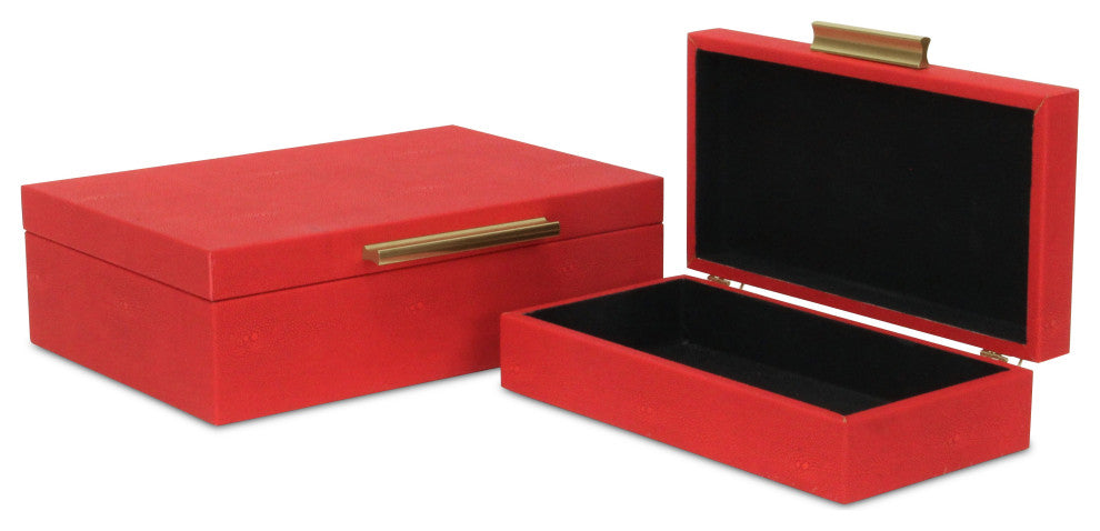 Lusan Rectangular Decorative Box Set, Red Faux Shagreen