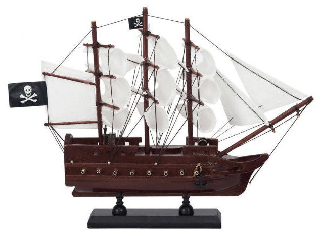 Wooden Caribbean Pirate White Sails Model Pirate Ship 12''