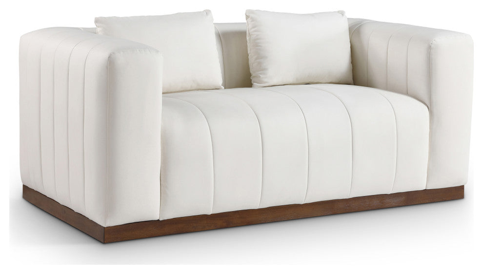 Mallina Upholstered Loveseat, Cream, Vegan Leather