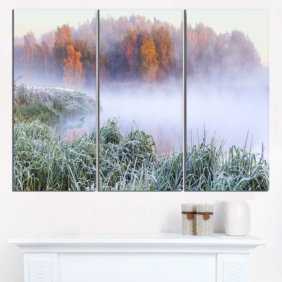 "Foggy Autumn Dawn Panorama" Metal Wall Art, 3 Panels, 36"x28"